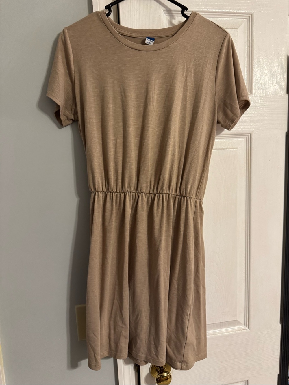 Women's Short Sleeve Casual Elastic Waist Dress - Beige